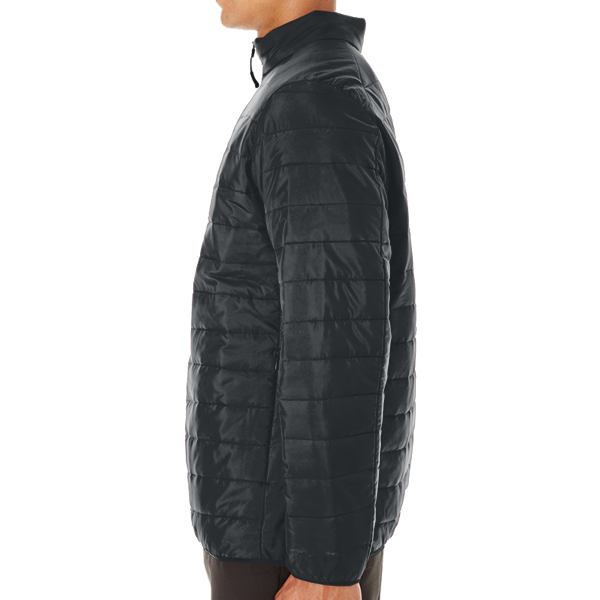 Core 365 Men's Prevail Packable Puffer Jacket, Black, Left Sleeve view