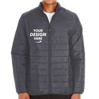 Core 365 Men's Prevail Packable Puffer Jacket, Carbon, Front view, Mockup