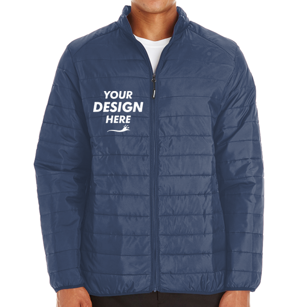 Core 365 Men's Prevail Packable Puffer Jacket, Classic Navy, Front view, Mockup