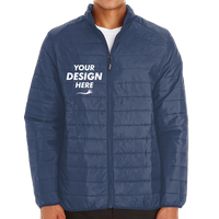Core 365 Men's Prevail Packable Puffer Jacket, Classic Navy, Front view, Mockup