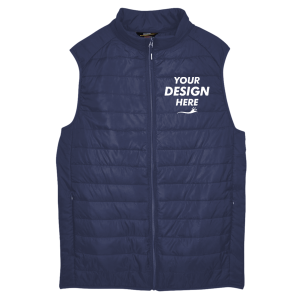 Core 365 Men's Prevail Packable Puffer Vest, Classic Navy, Front view, Mockup