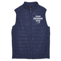 Core 365 Men's Prevail Packable Puffer Vest, Classic Navy, Front view, Mockup