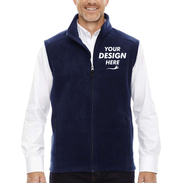Core 365 Men's Tall Journey Fleece Vest, Classic Navy, Front view, Mockup