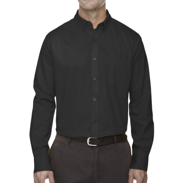 Core 365 Men's Tall Operate Twill Dress Shirt, Black, Front view