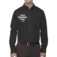 Core 365 Men's Tall Operate Twill Dress Shirt, Black, Front view, Mockup