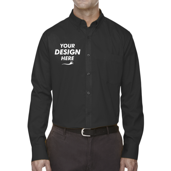 Core 365 Men's Tall Operate Twill Dress Shirt, Black, Front view, Mockup
