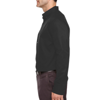Core 365 Men's Tall Operate Twill Dress Shirt, Black, Left Sleeve view