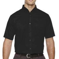 Core 365 Men's Tall Optimum Short Sleeve Twill Dress Shirt, Black, Front view