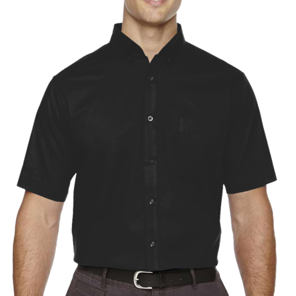 Core 365 Men's Tall Optimum Short Sleeve Twill Dress Shirt, Black, Front view