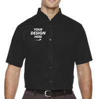 Core 365 Men's Tall Optimum Short Sleeve Twill Dress Shirt, Black, Front view, Mockup