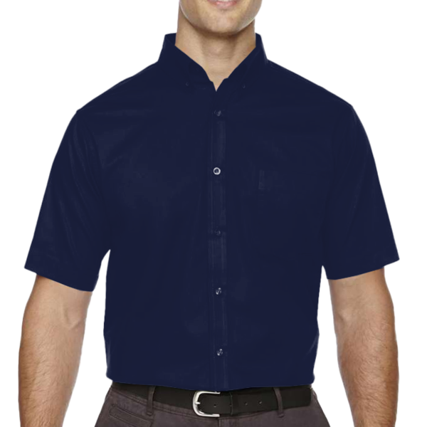 Core 365 Men's Tall Optimum Short Sleeve Twill Dress Shirt, Classic Navy, Front view