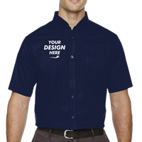 Core 365 Men's Tall Optimum Short Sleeve Twill Dress Shirt, Classic Navy, Front view, Mockup