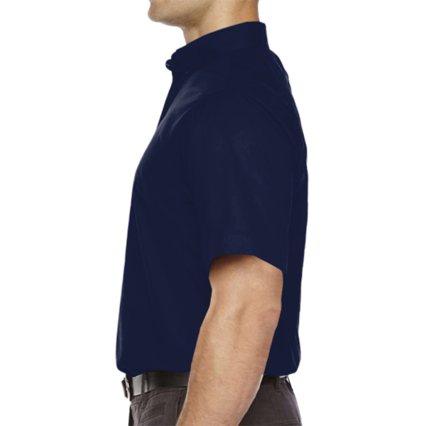 Core 365 Men's Tall Optimum Short Sleeve Twill Dress Shirt, Classic Navy, Left Sleeve view