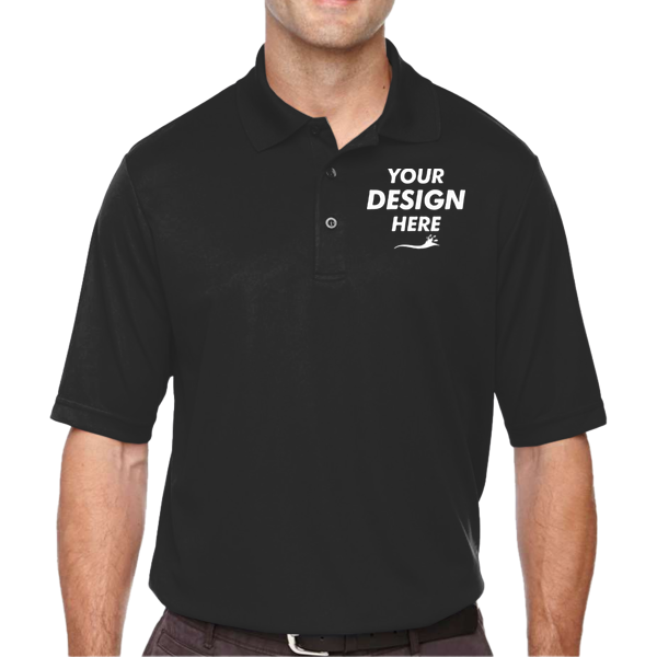 Core 365 Men's Tall Origin Performance Piqué Polo, Black, Front view, Mockup