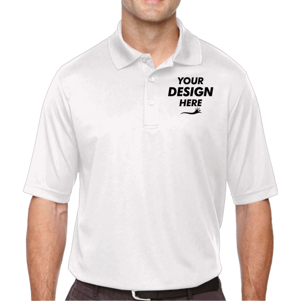 Core 365 Men's Tall Origin Performance Piqué Polo, White, Front view, Mockup