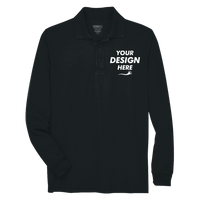 Core 365 Men's Tall Pinnacle Performance Long Sleeve Piqué Polo, Black, Front view, Mockup