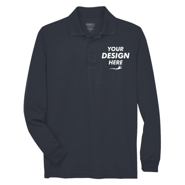 Core 365 Men's Tall Pinnacle Performance Long Sleeve Piqué Polo, Carbon, Front view, Mockup