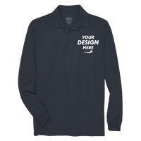 Core 365 Men's Tall Pinnacle Performance Long Sleeve Piqué Polo, Carbon, Front view, Mockup