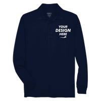Core 365 Men's Tall Pinnacle Performance Long Sleeve Piqué Polo, Classic Navy, Front view, Mockup
