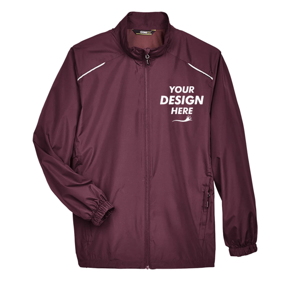 Core 365 Men's Techno Lite Motivate Unlined Lightweight Jacket, Burgundy, Front view, Mockup