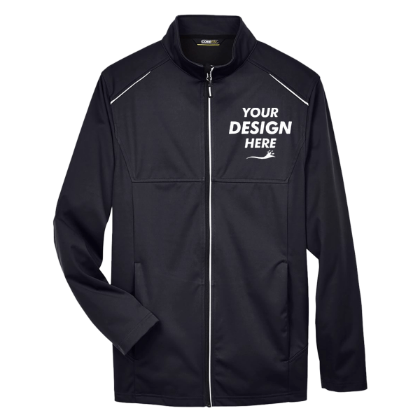 Core 365 Men's Techno Lite Three-Layer Knit Tech-Shell, Black, Front view, Mockup