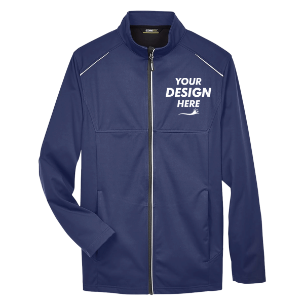 Core 365 Men's Techno Lite Three-Layer Knit Tech-Shell, Classic Navy, Front view, Mockup