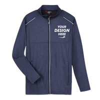 Core 365 Men's Techno Lite Three-Layer Knit Tech-Shell, Classic Navy Heather, Front view, Mockup