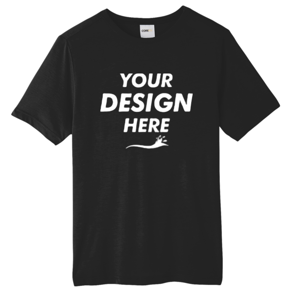 Core 365 Unisex Tall Fusion ChromaSoft™ Performance T-Shirt, Black, Front view, Mockup