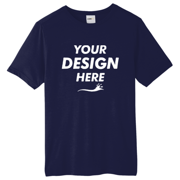 Core 365 Unisex Tall Fusion ChromaSoft™ Performance T-Shirt, Classic Navy, Front view, Mockup
