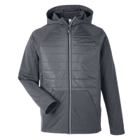 Core 365 Unisex Techno Lite Hybrid Hooded Jacket, Carbon, Front view