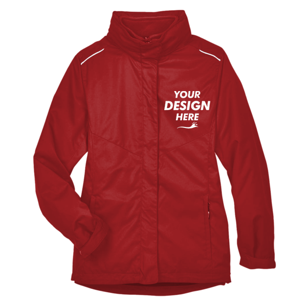 Core 365 Women's 3-in-1 Jacket with Fleece Liner, Classic Red, Front view, Mockup