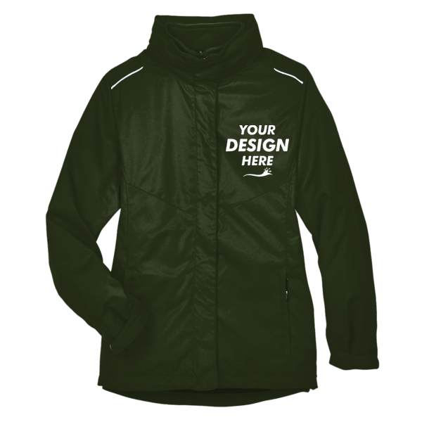 Core 365 Women's 3-in-1 Jacket with Fleece Liner, Forest, Front view, Mockup