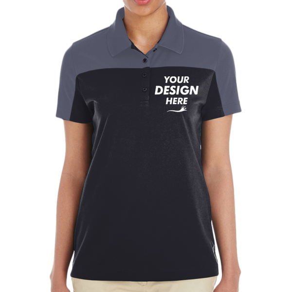 Core 365 Women's Balance Colorblock Performance Piqué Polo, Black / Carbon, Front view, Mockup
