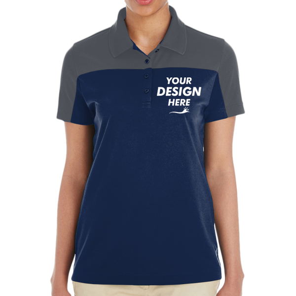 Core 365 Women's Balance Colorblock Performance Piqué Polo, Classic Navy / Carbon, Front view, Mockup