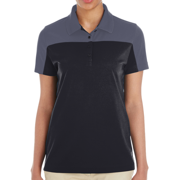 Core 365 Women's Balance Colorblock Performance Piqué Polo, Black / Carbon, Front view