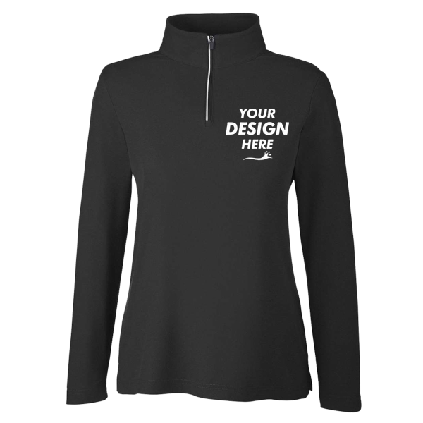 Core 365 Women's Fusion ChromaSoft™ Pique Quarter-Zip Pullover, Black, Front view, Mockup