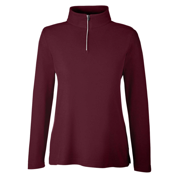 Core 365 Women's Fusion ChromaSoft™ Pique Quarter-Zip Pullover, Burgundy, Front view