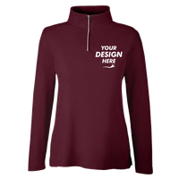 Core 365 Women's Fusion ChromaSoft™ Pique Quarter-Zip Pullover, Burgundy, Front view, Mockup