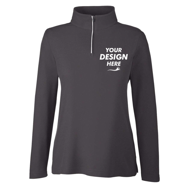 Core 365 Women's Fusion ChromaSoft™ Pique Quarter-Zip Pullover, Carbon, Front view, Mockup