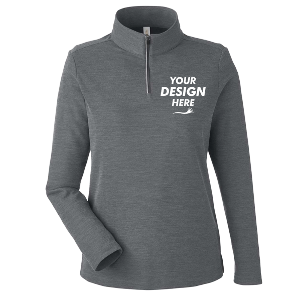 Core 365 Women's Fusion ChromaSoft™ Pique Quarter-Zip Pullover, Carbon Heather, Front view, Mockup