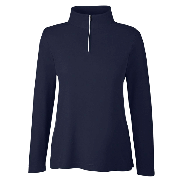 Core 365 Women's Fusion ChromaSoft™ Pique Quarter-Zip Pullover, Classic Navy, Front view