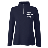 Core 365 Women's Fusion ChromaSoft™ Pique Quarter-Zip Pullover, Classic Navy, Front view, Mockup