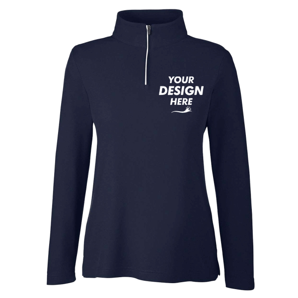 Core 365 Women's Fusion ChromaSoft™ Pique Quarter-Zip Pullover, Classic Navy, Front view, Mockup