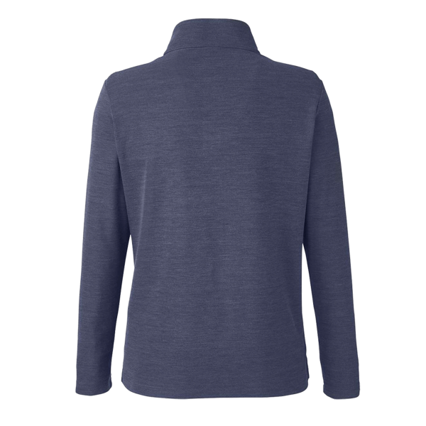 Core 365 Women's Fusion ChromaSoft™ Pique Quarter-Zip Pullover, Classic Navy Heather, Back view