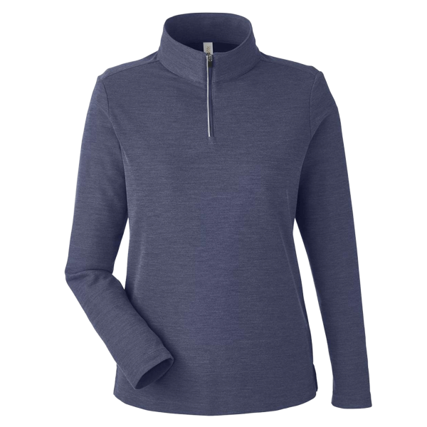 Core 365 Women's Fusion ChromaSoft™ Pique Quarter-Zip Pullover, Classic Navy Heather, Front view