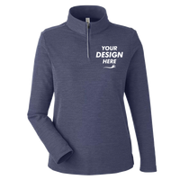 Core 365 Women's Fusion ChromaSoft™ Pique Quarter-Zip Pullover, Classic Navy Heather, Front view, Mockup