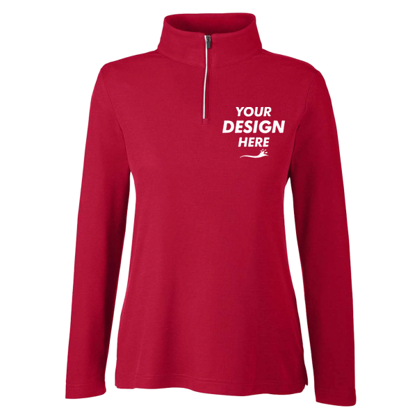 Core 365 Women's Fusion ChromaSoft™ Pique Quarter-Zip Pullover, Classic Red, Front view, Mockup
