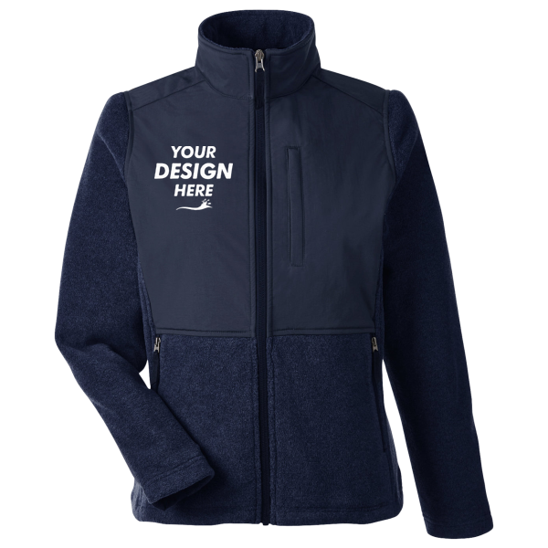 Core 365 Women's Journey Summit Hybrid Full-Zip, Classic Navy / Classic Navy, Front view, Mockup