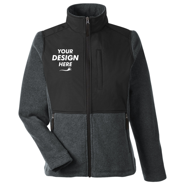 Core 365 Women's Journey Summit Hybrid Full-Zip, Heather Charcoal / Black, Front view, Mockup