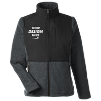 Core 365 Women's Journey Summit Hybrid Full-Zip, Heather Charcoal / Black, Front view, Mockup